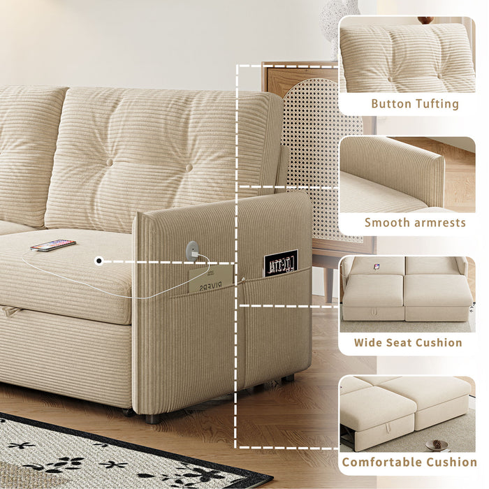 Sleeper Sofa, Expandable Sectional With Ottoman For Living Room