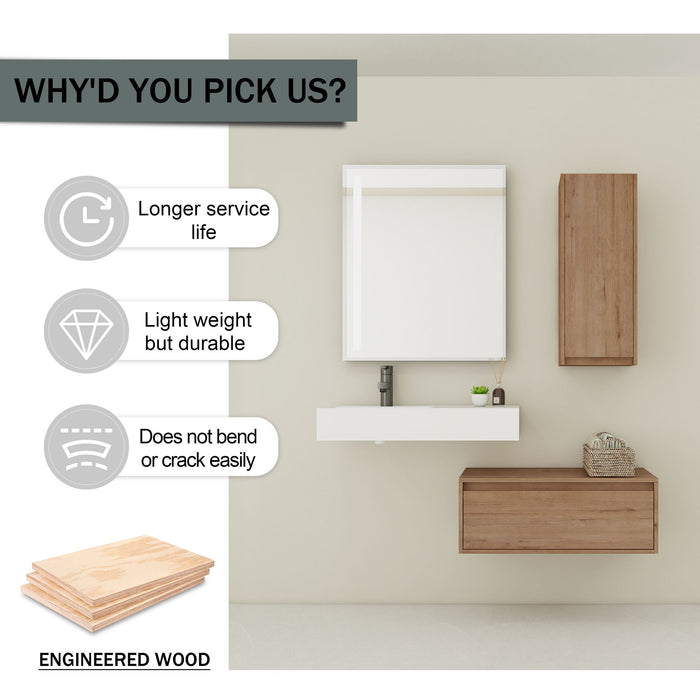 Modern Wall Mounted Bathroom Vanity With Resin Sink And Side Cabinet, Soft Close Drawer, Imitative - Imitative Oak