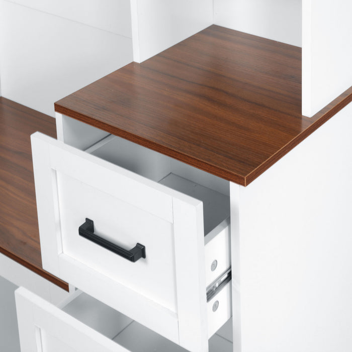 Modern Wide Hall Tree With Coat Rack, 3 Shelves And Drawers, 3 Sturdy Hooks