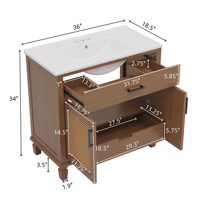 Bathroom Vanity With Ceramic Sink, Modern Free Standing Cabinet With Soft Close Drawers