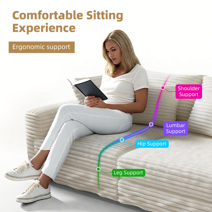 Plush Corduroy 4 Seat Sofa, Modern Comfy Upholstered Sofa Cloud Couch, Deep Seat Couches With Soft Pillows