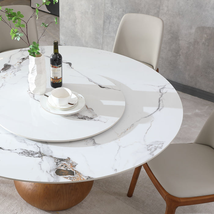 Round Modern Marble Dining Table (Table Only) - Walnut / White