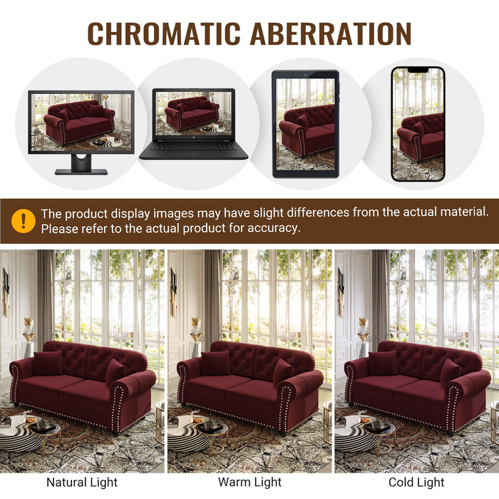 Upholstered Sofa Set With Nailhead Trim And Rolled Armrests, Includes Pillows
