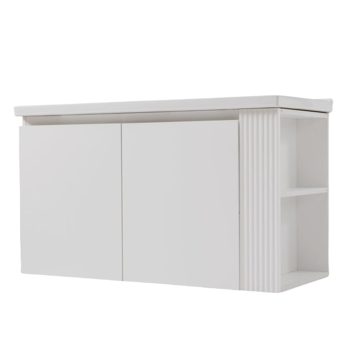 Wall Mounted Bathroom Vanity With Sink, 2 Open Shelves - White