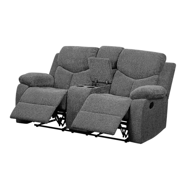 Kalen - Motion Loveseat With Console - Gray Chenille