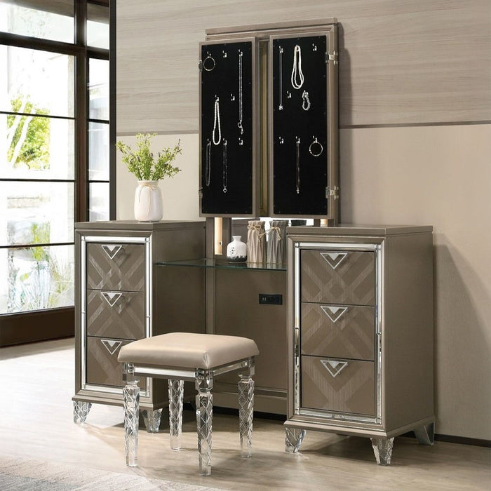 Skylar - Vanity Desk & Mirror - Dark Champagne