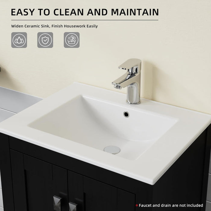 Goodyo - Bathroom Vanity Sink Combo (Cabinet With Water-Grain Top) - Black