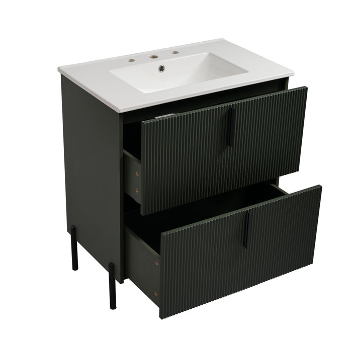 Bathroom Vanity With Ceramic Sink, Fluted Design