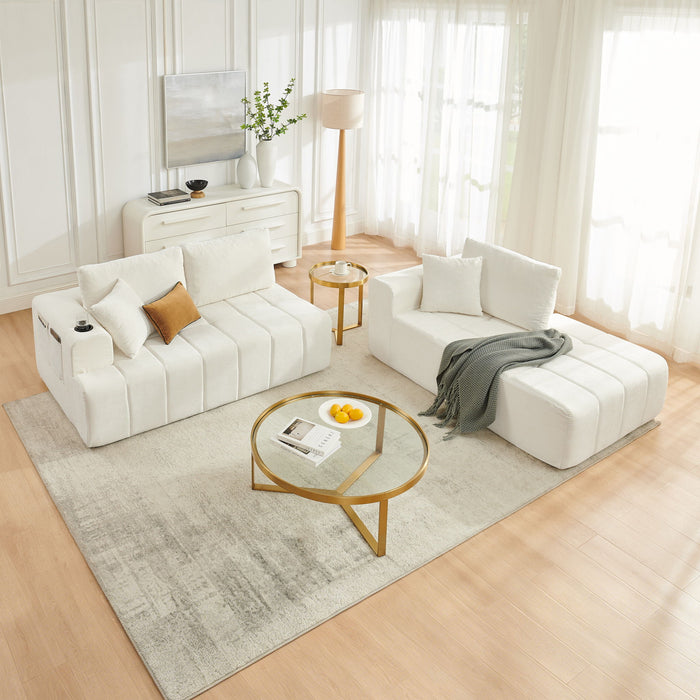 L - Shaped Sectional Sofa With Cup Holders & Side Pockets
