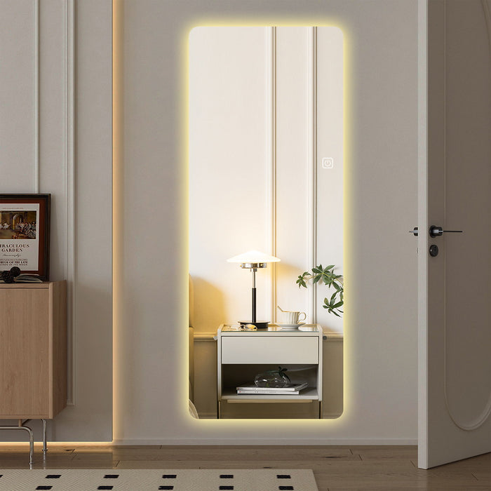 Wall Mounted Full Body Mirror With Dimming Lights Glass - Silver