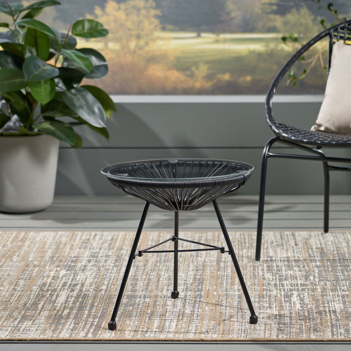 Nusa - Modern Rattan Side Table With Tempered Glass Top