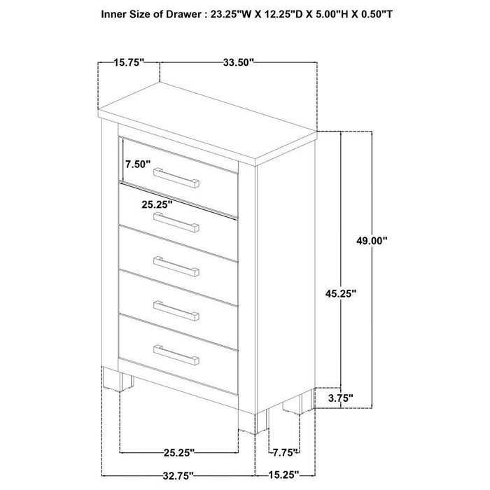Oakglen - 5-Drawer Bedroom Chest Of Drawers - Weathered Oak