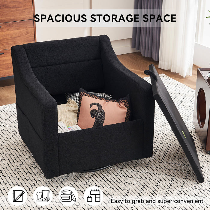 Linen Fabric 360° Swivel Accent Chair With Upholstered Back Pillow And Rivet Armrest