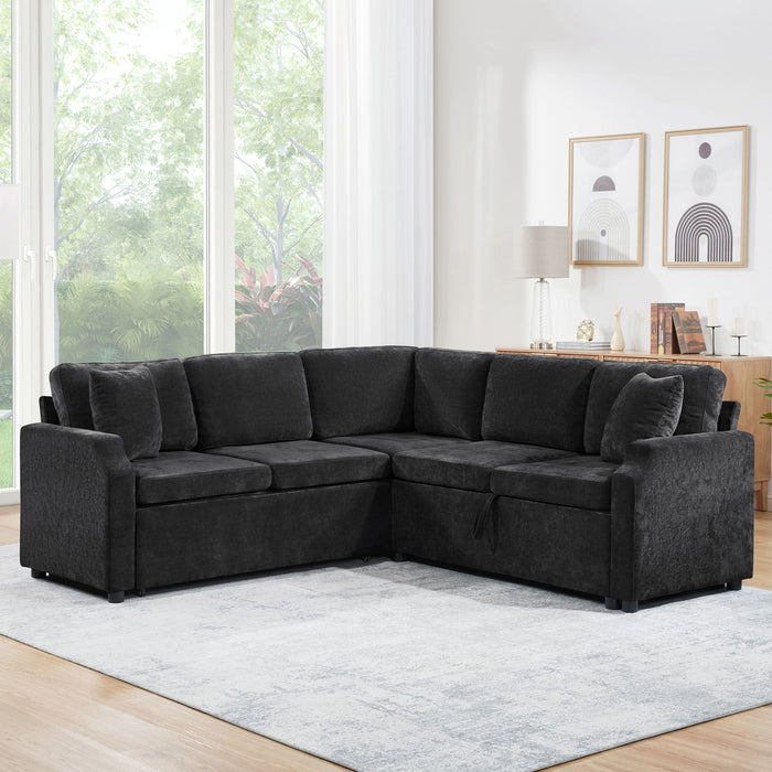 Modern L Shaped Sectional Sofa Bed With Hidden Storage Chenille Upholstery