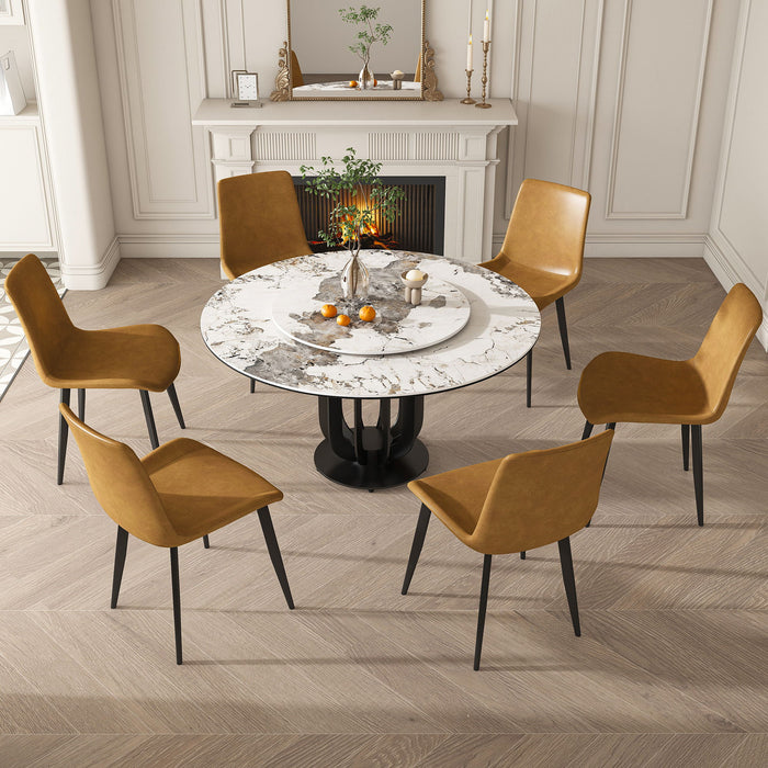 Round Dining Table With Carbon Steel Base And Lazy Susan Industrial Style - Black / White