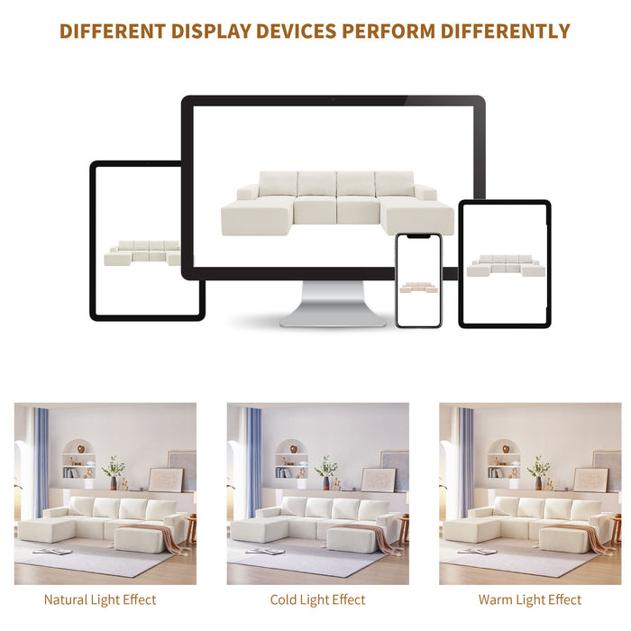 Modular U Shaped Sectional With Ottomans, Luxury Cloud Floor Couch With Deep Seat Fully Compressed Upholstered Sofa