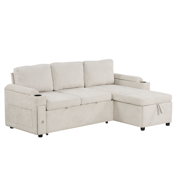 Convertible L Shaped Sofa Couch With Storage, Cup Holders, USB Ports