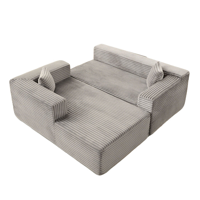 Compression Sectional Couch With Comfy Chaise, Boneless L Shape Sofa With Deep Seat