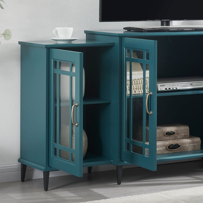 62" TV Stand, Buffet Sideboard Cabinet, Teal Blue