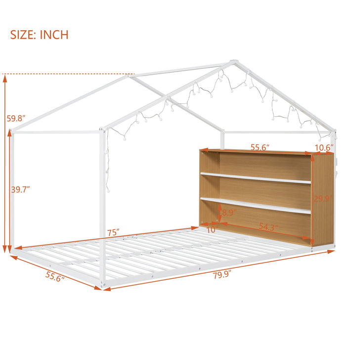 Bed House Frame With Shelves And Lights