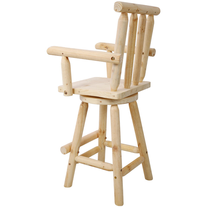 Rustic Bar Stool, Fir Wood Construction, Wide Armrest