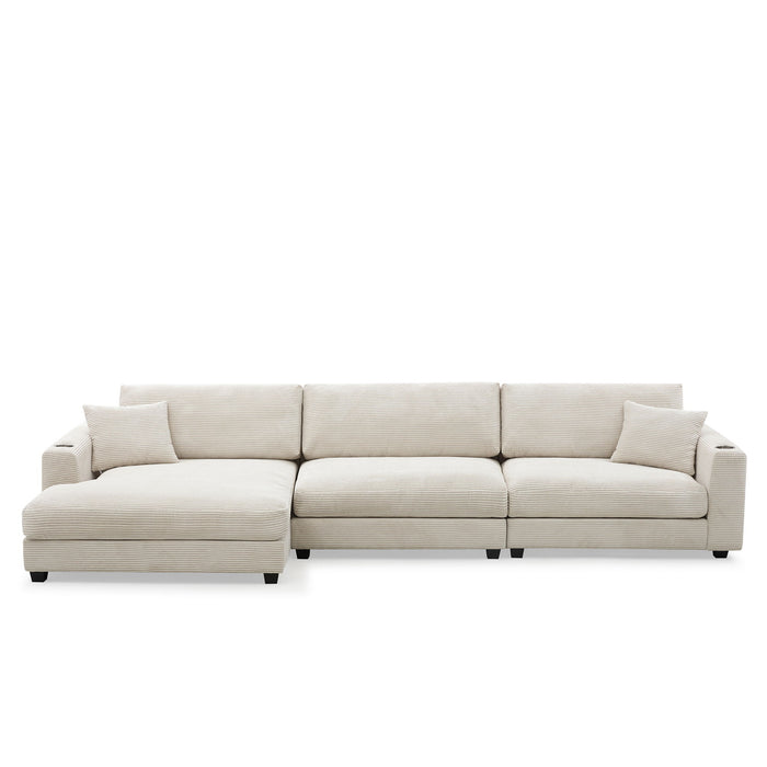 Oversized Sectional L Shaped Cloud Couch With USB Charging Port Cup Holder Deep And Wide Seat Sofa With Chaise Comfy