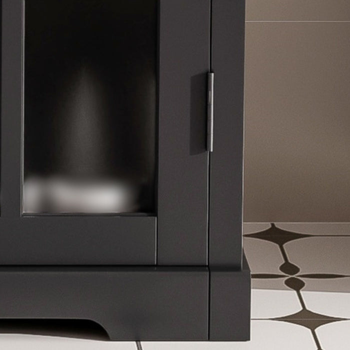 Modern Bathroom Vanity With Ceramic Sink, Tempered Blurred Glass Doors