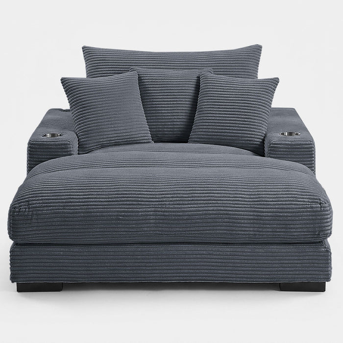 Upholstered Chaise Lounge With Cup Holders USB Port And Pillows