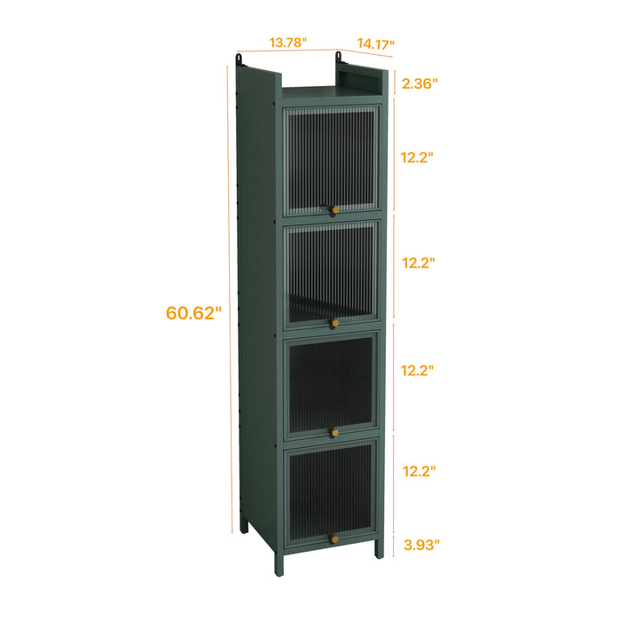 Glass Door Cabinet With Tier Storage