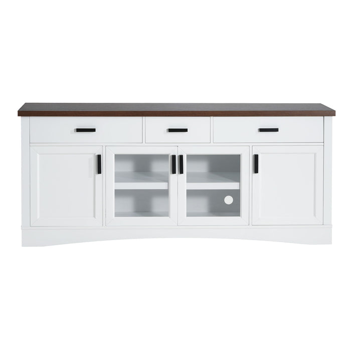 TV Console Stand, Glass Doors & Storage Drawers, Adjustable Shelves