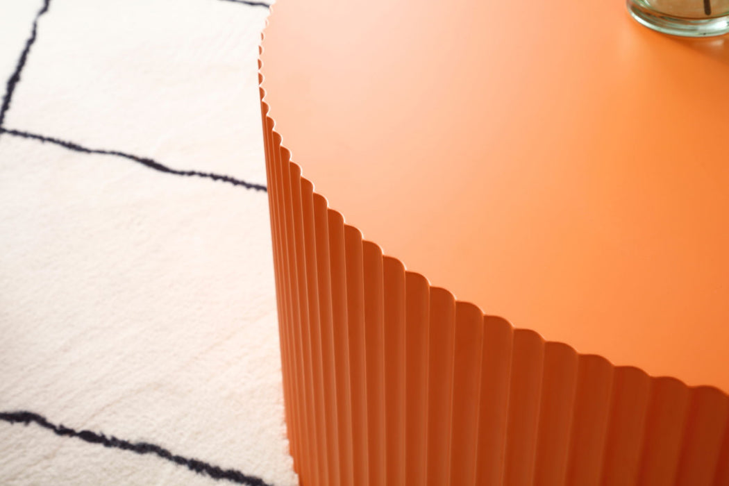 Stylish Round Coffee Table With Handcraft Relief Design П†3543Inch, Bright Orange