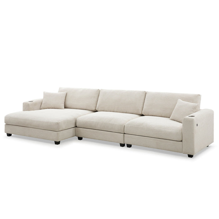 Oversized Sectional L Shaped Cloud Couch With USB Charging Port Cup Holder Deep And Wide Seat Sofa With Chaise Comfy