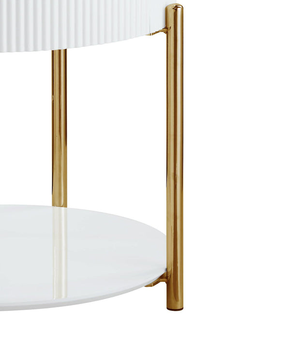 Acme Daveigh End Table, White High Gloss & Gold Finish