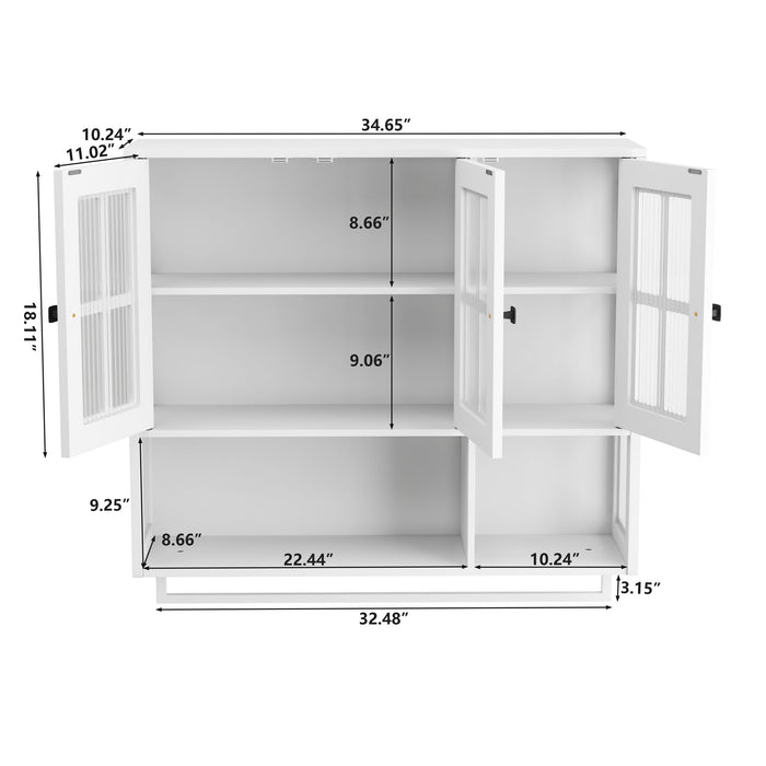 3 Door Wall Cabinet With Glass Door And Towel Bar