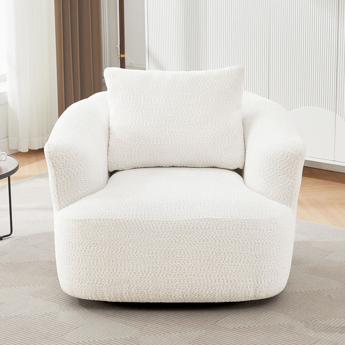 360° Swivel Barrel Sofa Chair With Throw Pillow, Chenille Upholstered Accent Chair