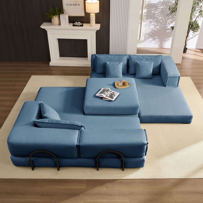 Modular L Shaped Floor Living Room Sofa Set With 6 Pillows