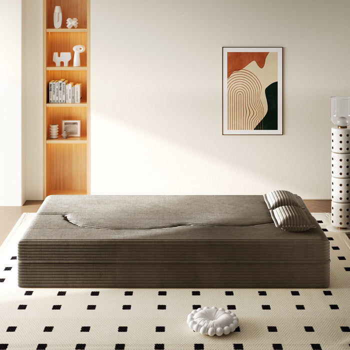 Modern Floor Sofa With 2 Pillows, Convertible Twin Size Folding Mattress For Living Room