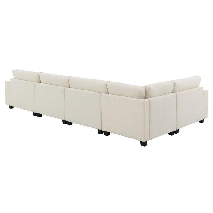 U Shaped Sectional Sofa 6 Seat Couch Set With Oversized Ottoman, Hidden Armrest Storage And Cup Holders USB Charging Ports Wide Seat Sofa