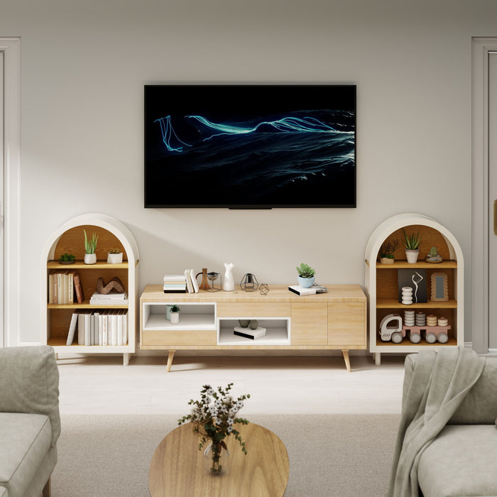 Arched Small Bookcase, Storage Cabinet, Bookshelf With 3 Shelves For Living Room - Oak / White