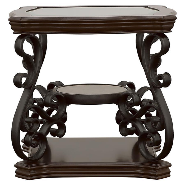 Laney - 1-Shelf Glass Top Rectangular End Table - Deep Merlot