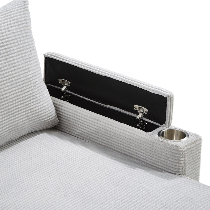 U Shaped Sectional Sofa Bed With Storage Chaise Lounges, USB Ports, And Cup Holders