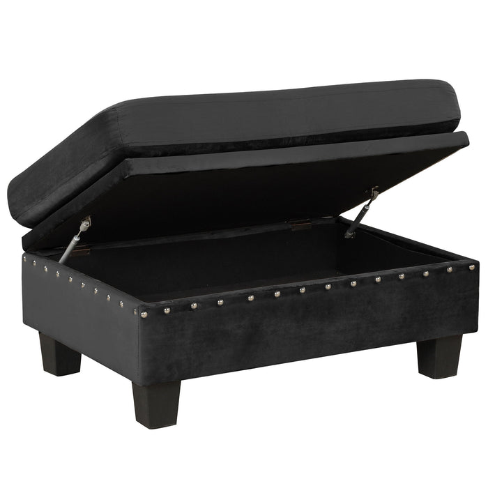 Modern Sectional Sofa With Storage Ottoman, L - Shape Couch With 2 Pillows And Cup Holders