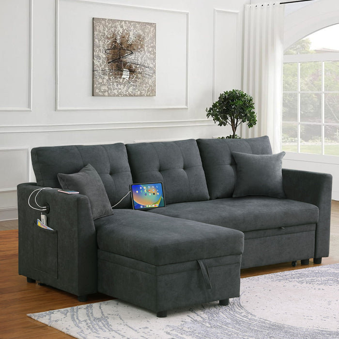Sectional Sofa Bed L Shaped Sofa Couch Bed With USB Port, Reversible Chaise With Storage
