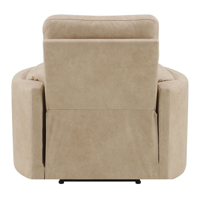 Elison - Motion Glider Recliner With Swivel - Dark Beige Polish Microfiber