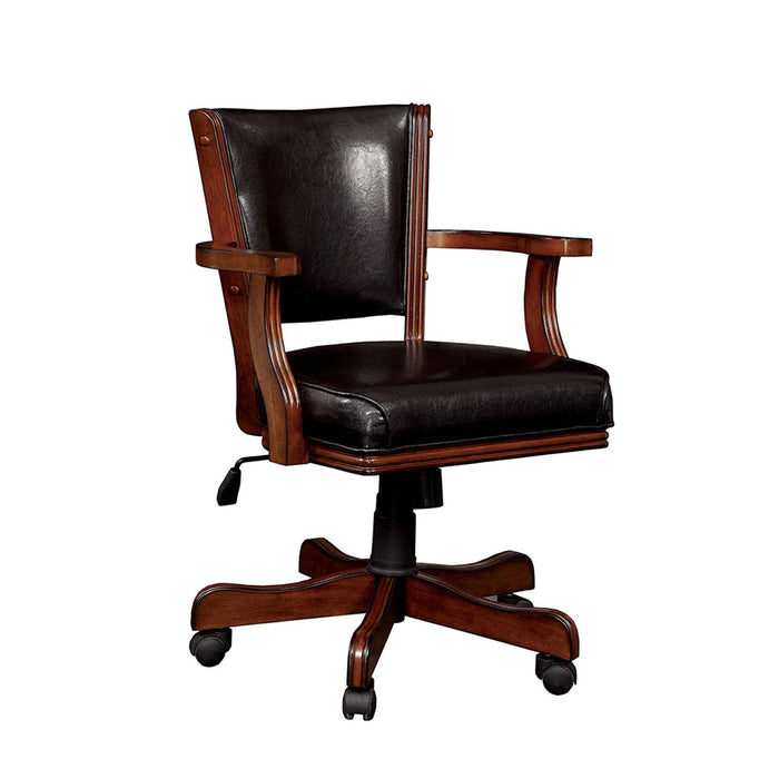 Leatherette Arm Chair With Casters In Cherry And Espresso