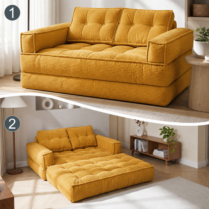 2 Seater Modular Corduroy Sofa With Chaise Lounge For Living Room