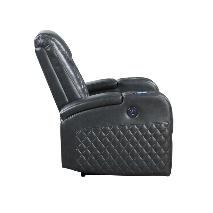 Acme Alair Power Motion Recliner Width / Bluetooth Speaker & Cooling Cup Holder, Dark Gray Leather Aire Lv02460