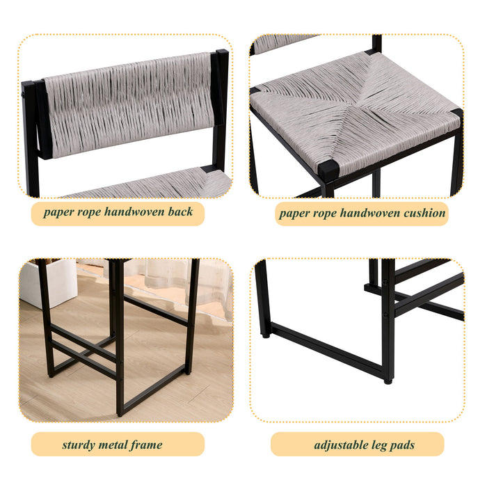 Bar Stools Paper Rope Weave Dining Chairs With Back Hand Weave Stools For Kichen Island, Bar & Counter (Set of 2)