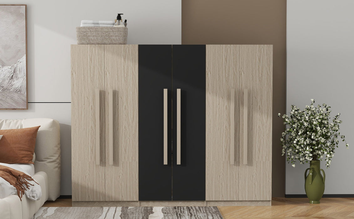 6 Doors Wardrobe Storage For Bedroom, With 2 Drawers Inside - Black / Nature