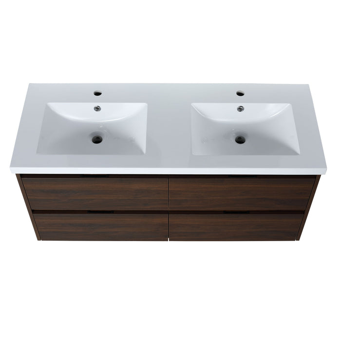 Modern Floating Bathroom Vanity With Dual Resin Sink, Soft Close Drawers
